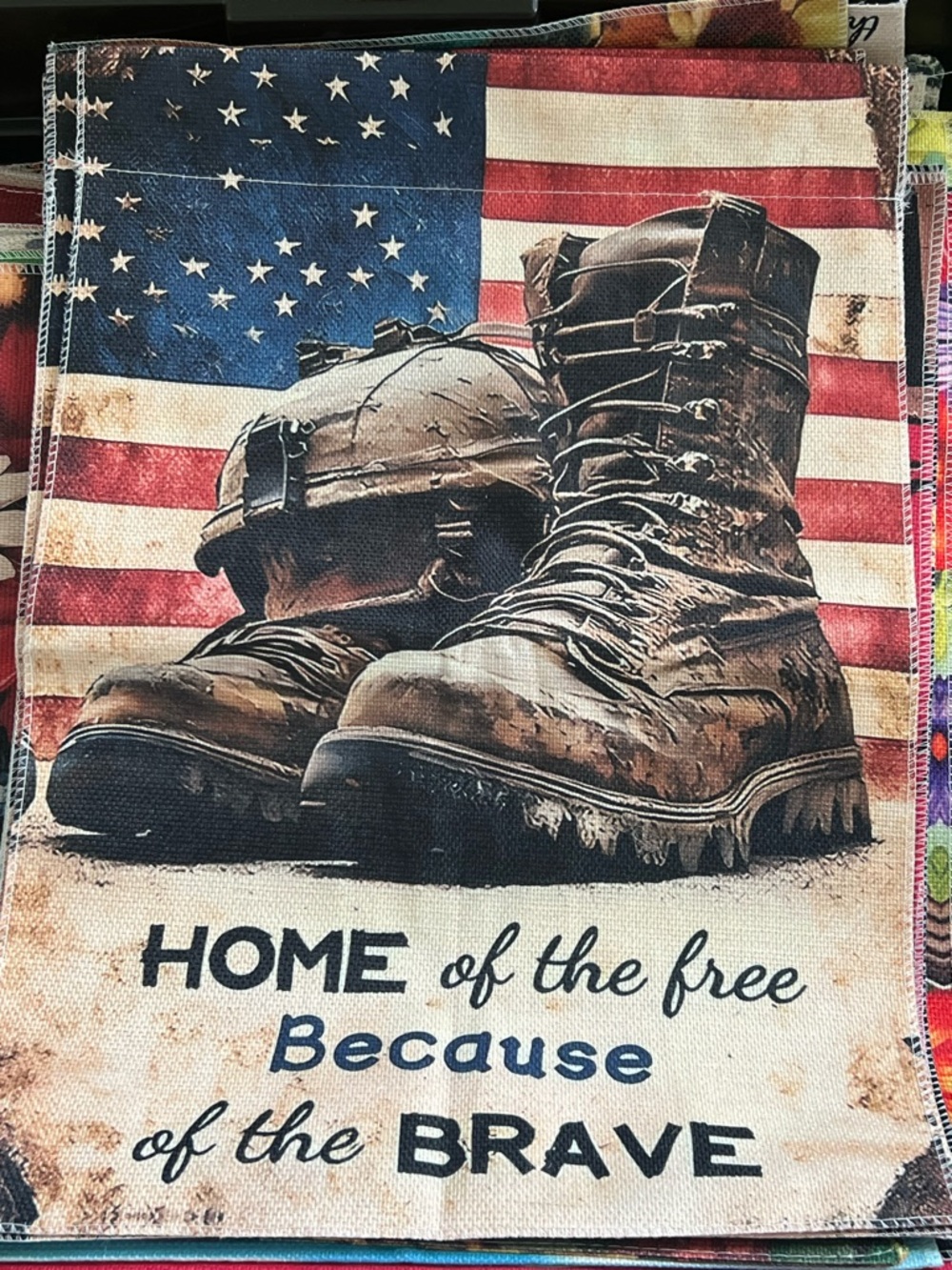 Patriotic 'Home of the Free Because of the Brave' Flag & Boots Wall Art.